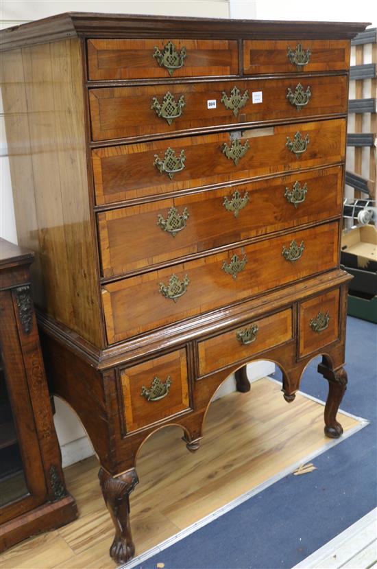 An early 18th century walnut and oak chest on stand, W.113cm